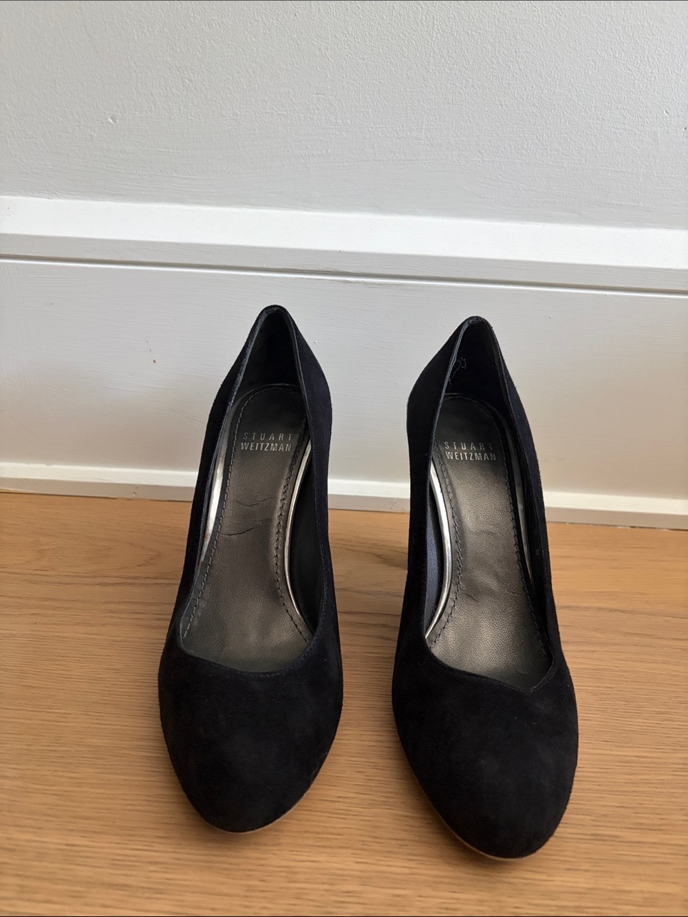 Stuart Weitzman Black Suede Rounded Toe Pumps